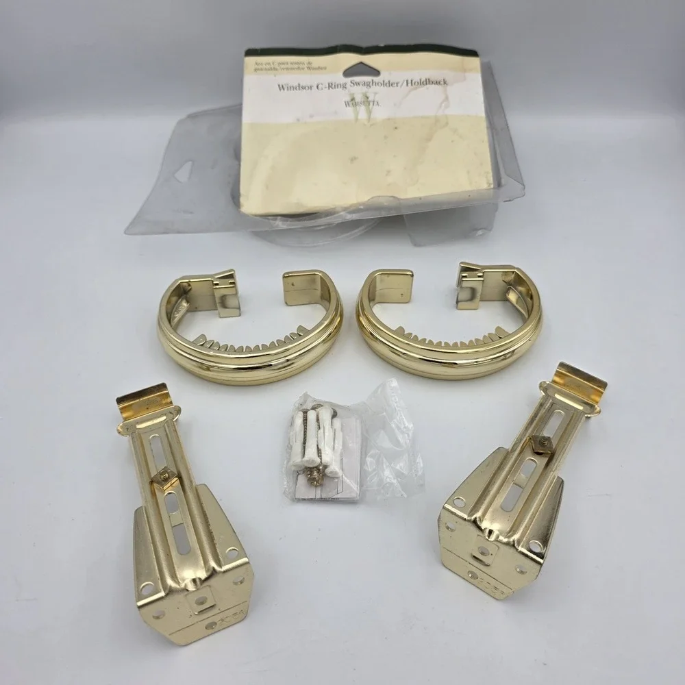 Wamsutta Windsor‎ Gold Colored C-Ring Curtain Swagholder / Holdback NEW